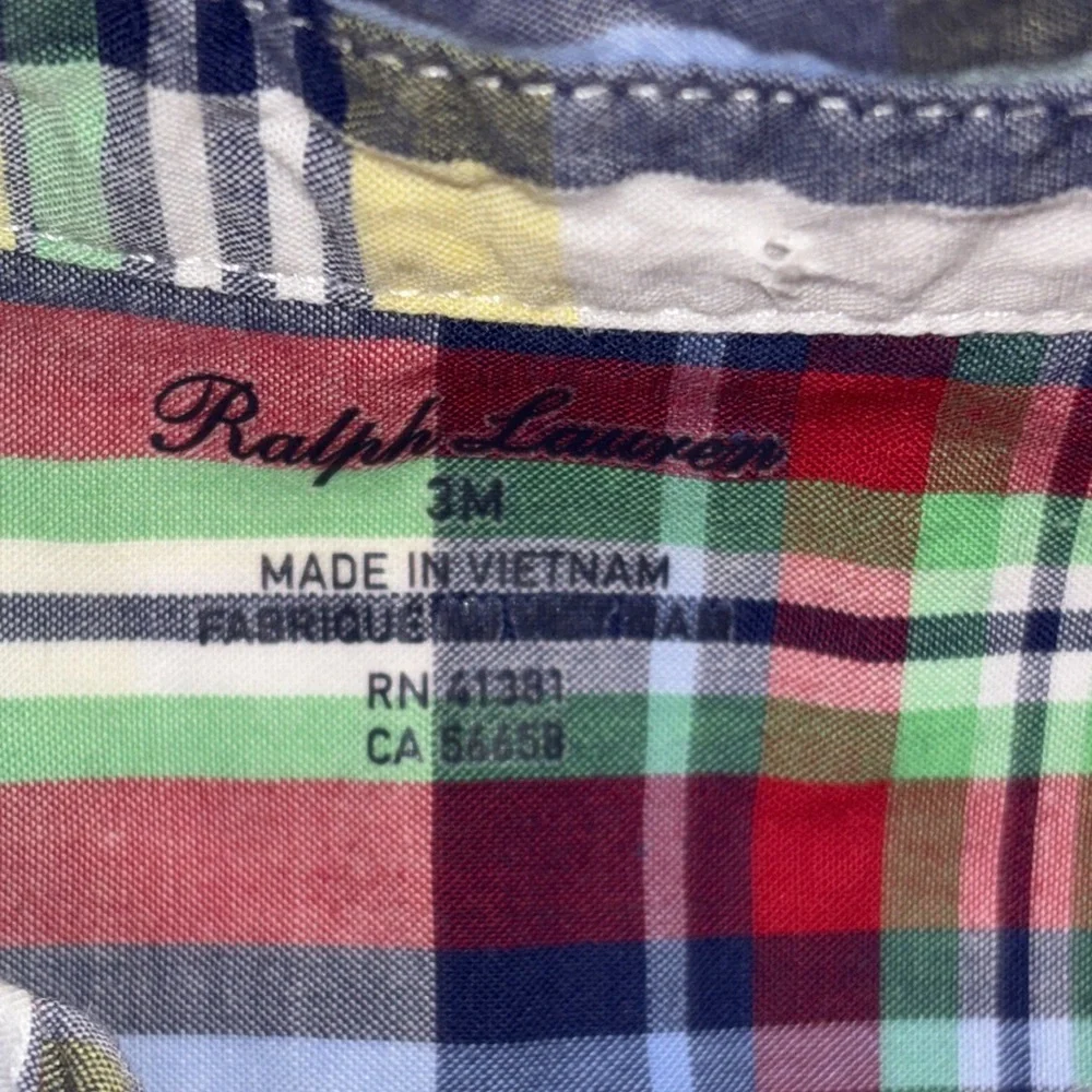 Ralph Lauren Baby Plaid Cotton Poplin Shirt 3M Yellow Blue Plaid Ralph Lauren